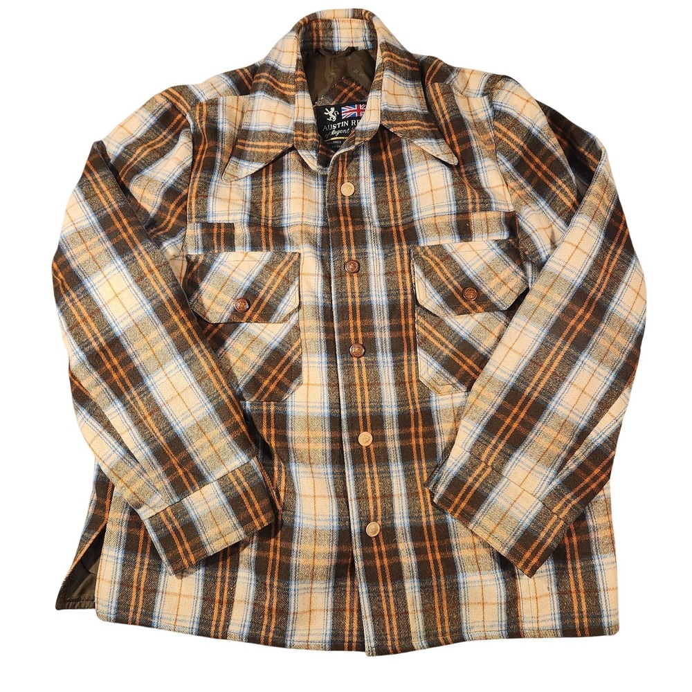 Vintage‎ Austin Reed Jacket Mens 46 Brown Orange Plaid Heavyweight Lined Shacket